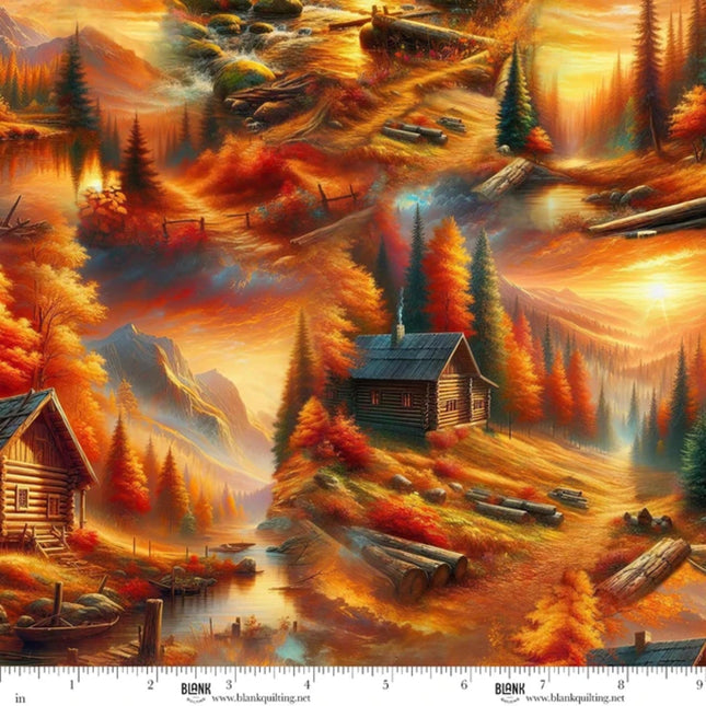 Homestead Heritage Cabin Scenic Cotton Fabric