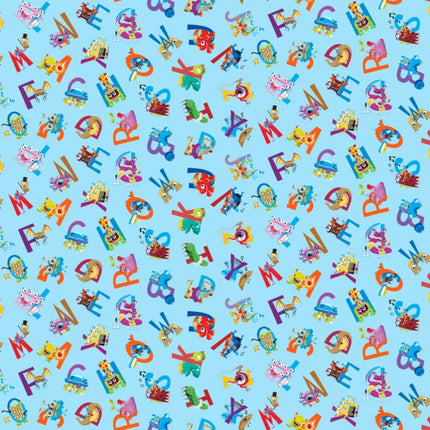 My Silly Monster ABCs ABC Monster Allover - Light Blue Cotton Fabric