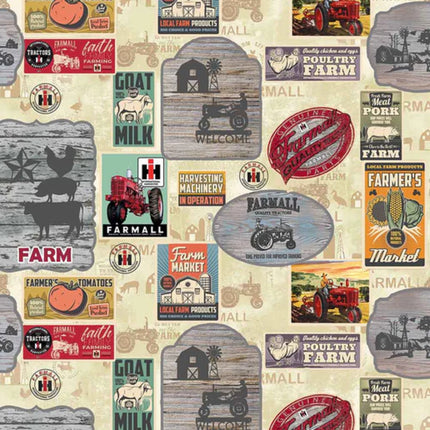 Farmall Farm to Table Signs Cotton Fabric
