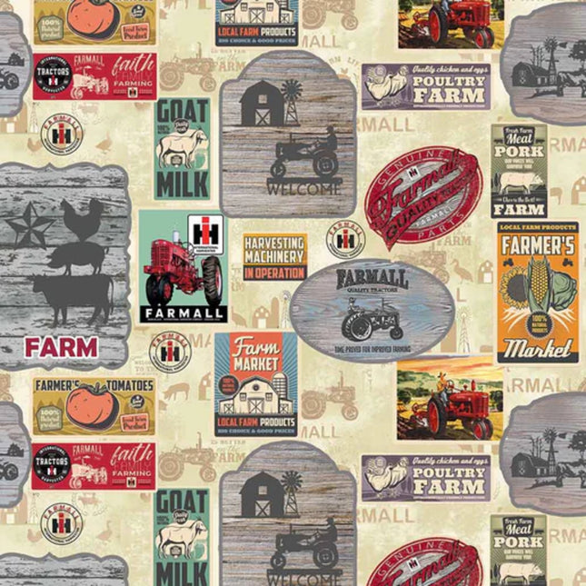 Farmall Farm to Table Signs Cotton Fabric