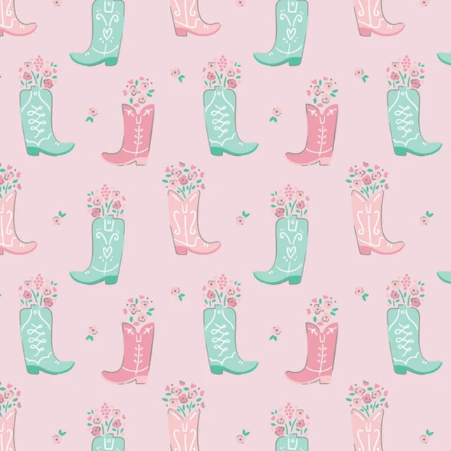 Boots in Bloom Pink Flannel Fabric