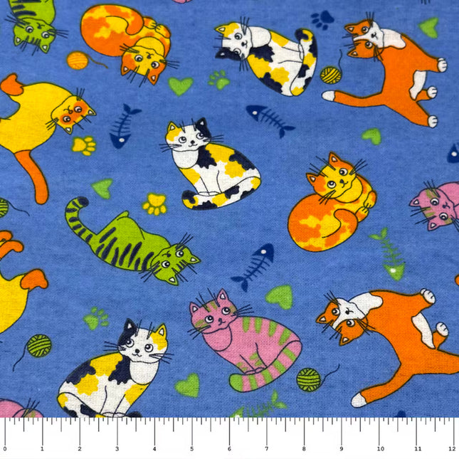 Blue Cats Flannel Fabric