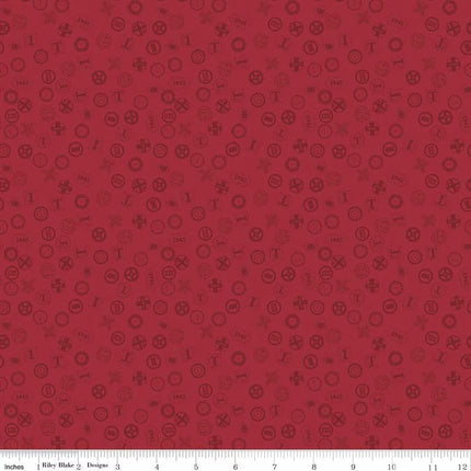 Thomas & Friends™ 80th Anniversary Railroad Signs Red Cotton Fabric