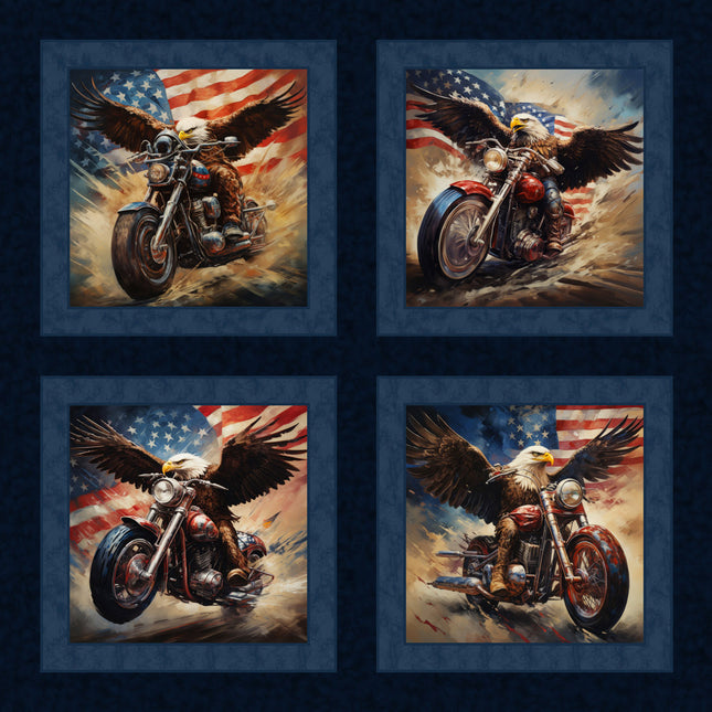 Eagle Bikers Pillow Panel Cotton Fabric
