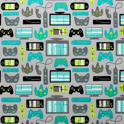 Game On Light Grey Equipment Cotton Fabric