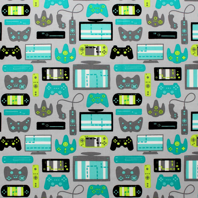 Game On Light Grey Equipment Cotton Fabric