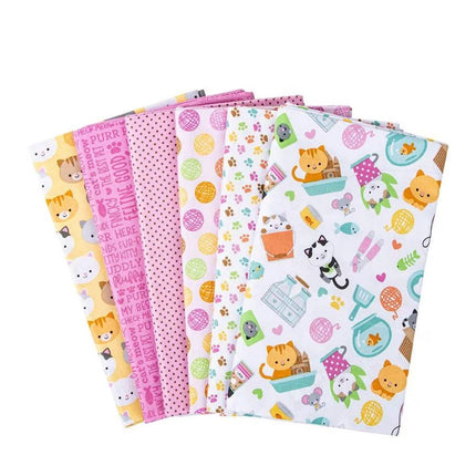 Assorted Pretty Kitty White Flat Fold Assortment 6 Yard Bundle Cotton