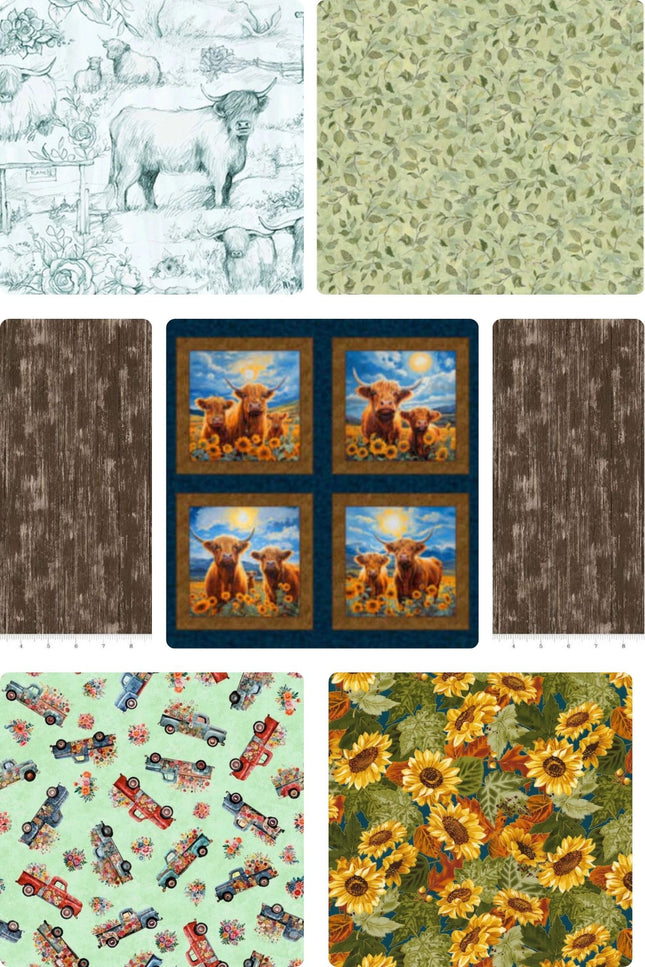 Highland Cow Love 5 Yards And Panel Bundle Cotton Fabric