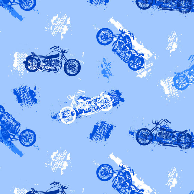 Motorcycle Blue Flannel Fabric