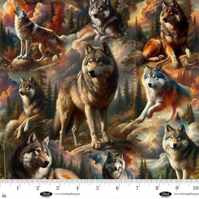 Wilderness Song Wolves Gray Cotton Fabric