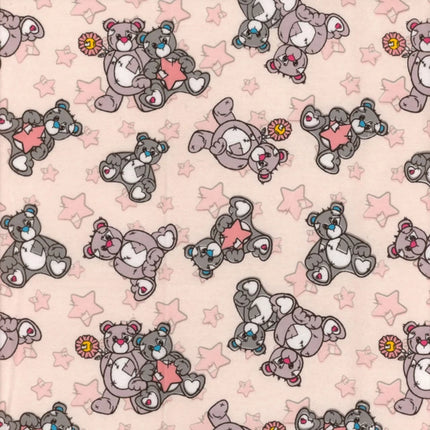 Teddy Star - Pink Flannel Fabric
