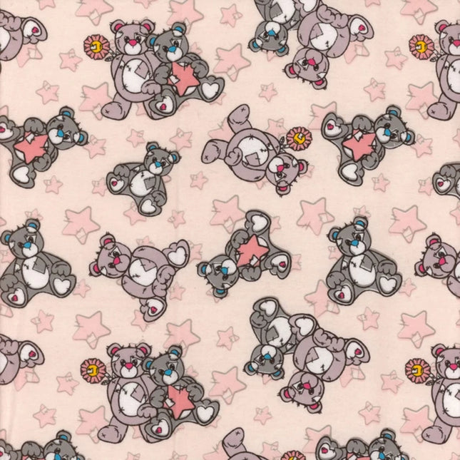 Teddy Star - Pink Flannel Fabric
