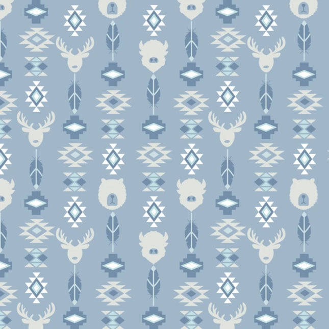 Wildlife Totem Blue Flannel Fabric
