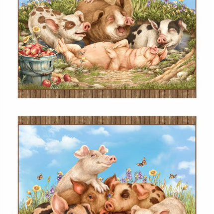 Think Happy Pigs 24" x 44" Cotton Panel