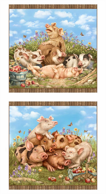 Think Happy Pigs 24" x 44" Cotton Panel