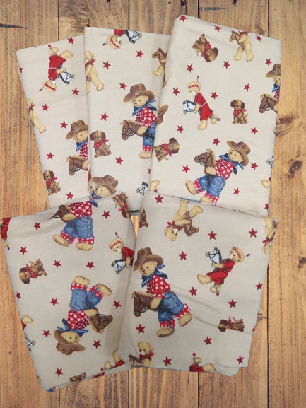 Assorted Teddy Bear Western Flannel 15" - 27" Pieces Fabric - 1 lb Scrap Bundle