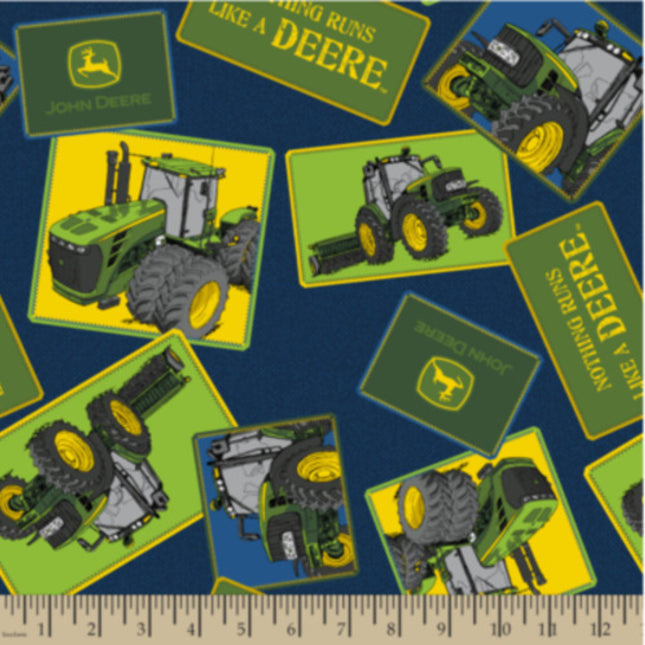 John Deere Tossed Tractors Blue Nothing Runs Like a Deere Cotton Fabric
