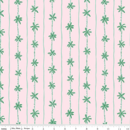 Forever Neverland Palm Stripe Pink Cotton Fabric