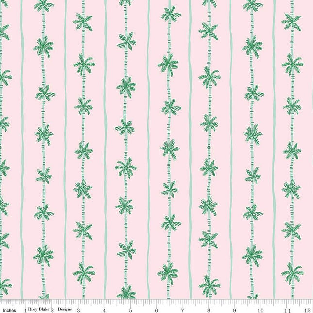 Forever Neverland Palm Stripe Pink Cotton Fabric