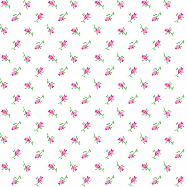 Rose Buds White Comfy Flannel Fabric