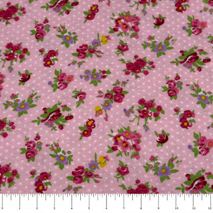 Pink Flowers & Dots Flannel Fabric