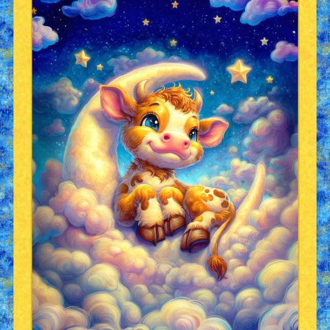 Moo on the Moon Cotton Panel Fabric