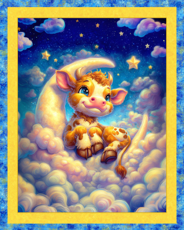 Moo on the Moon Cotton Panel Fabric