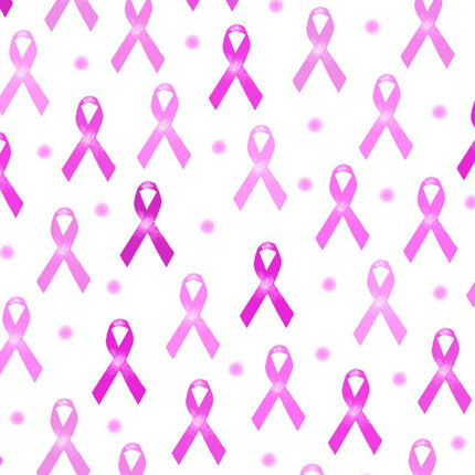 Cancer Awareness Ribbon White Flannel Fabric