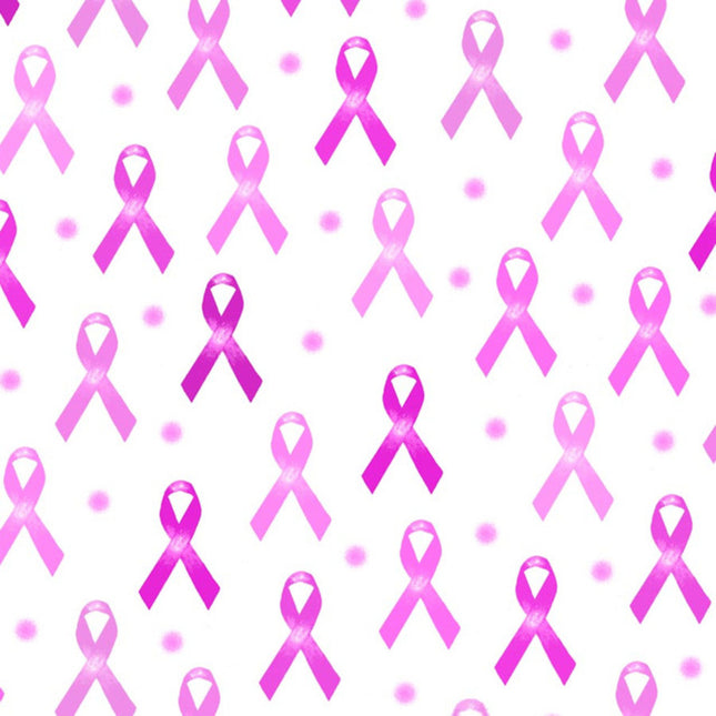 Cancer Awareness Ribbon White Flannel Fabric