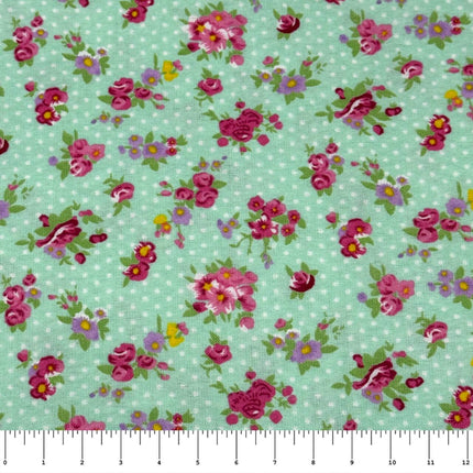 Blue Flowers & Dots Flannel Fabric