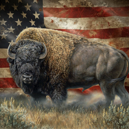 Bison & The Flag Panel (35.5" x 45") Cotton Fabric