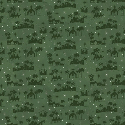 Come Let Us Adore Him Silhouettes Green Cotton Fabric