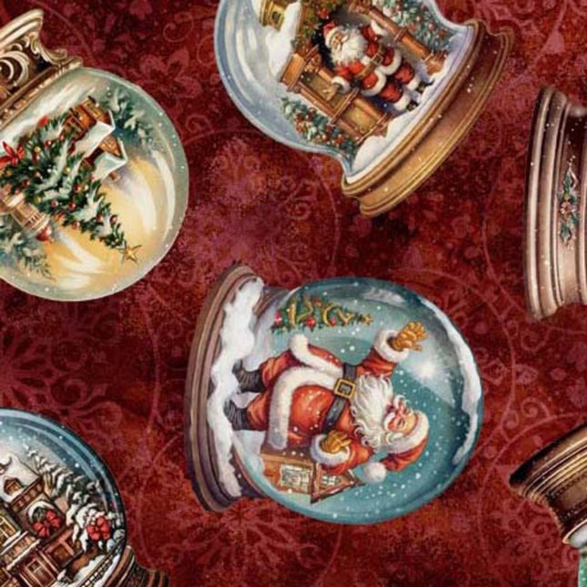 Wonderful Christmastime Snow Globe Toss Brick Cotton Fabric