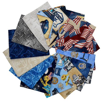 15 Fat Quarters - Assorted American Heroes Police Fat Quarter Bundle
