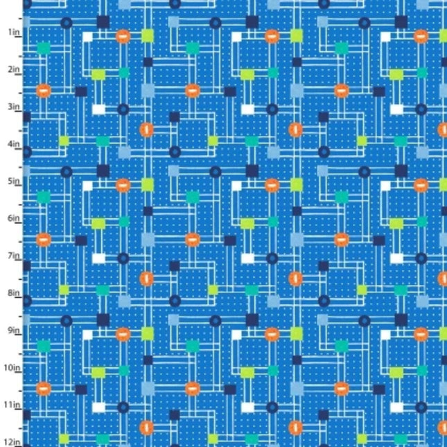 Dump, Dig & Rumble Truckin Around Town Blue Flannel Fabric