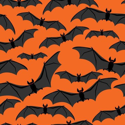Spooky Bats Allover - Orange Cotton Fabric