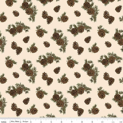 Pine Grove Pinecones Putty Cotton Fabric