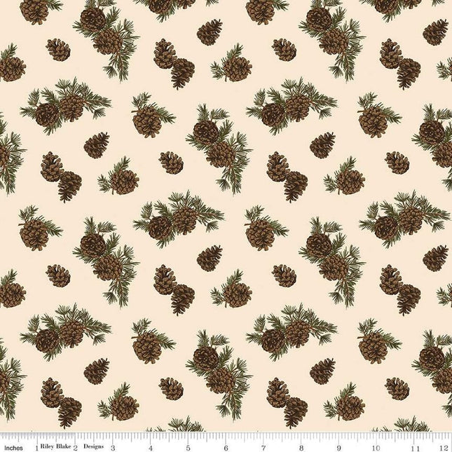 Pine Grove Pinecones Putty Cotton Fabric