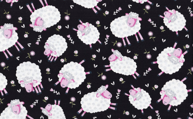 Kids are Alright Silly Sheep Black Cotton Fabric