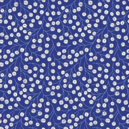Butterfly Blues Stemmed Floral Royal Cotton Fabric