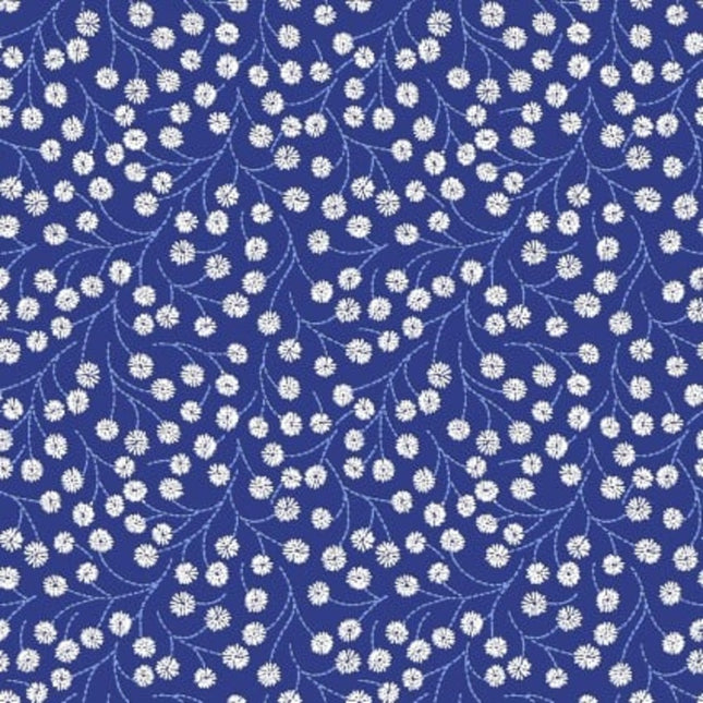 Butterfly Blues Stemmed Floral Royal Cotton Fabric