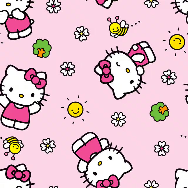 Hello Kitty Flowers & Bees Pink Cotton Fabric Curtain