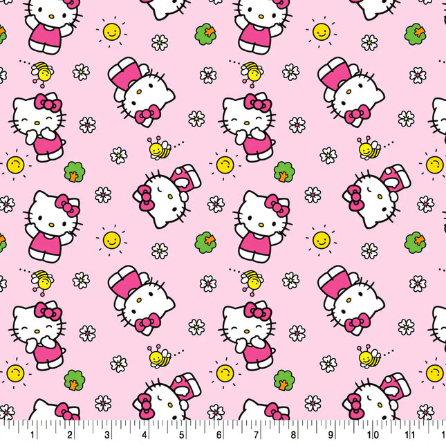 Hello Kitty Flowers & Bees Pink Cotton Fabric Curtain