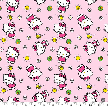 Hello Kitty Flowers & Bees Pink Cotton Fabric Table Runner & Placemats