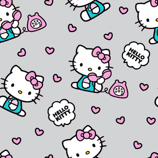 Hello Kitty® Gray Phone Hearts Cotton Fabric Curtain