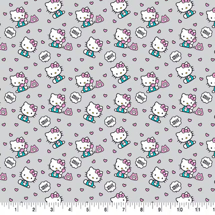 Hello Kitty® Gray Phone Hearts Cotton Fabric