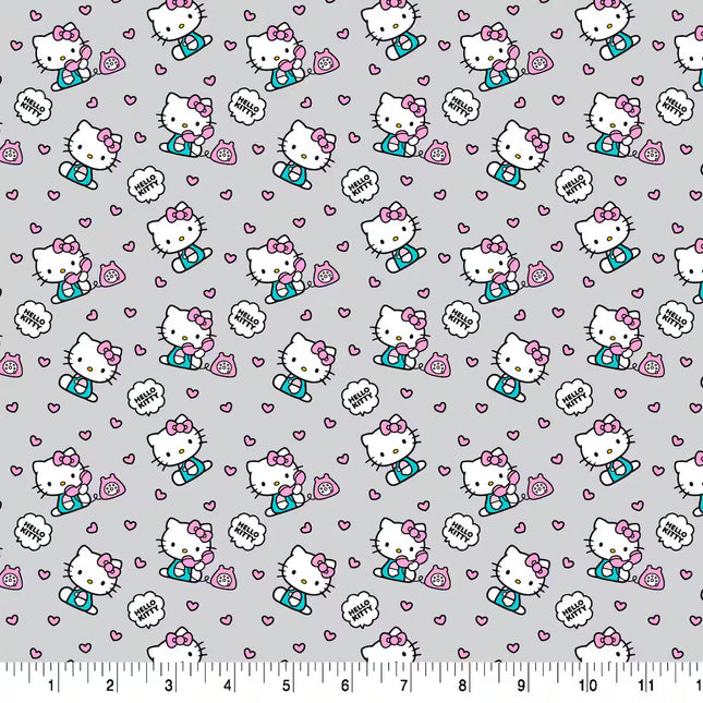 Hello Kitty® Gray Phone Hearts Cotton Fabric
