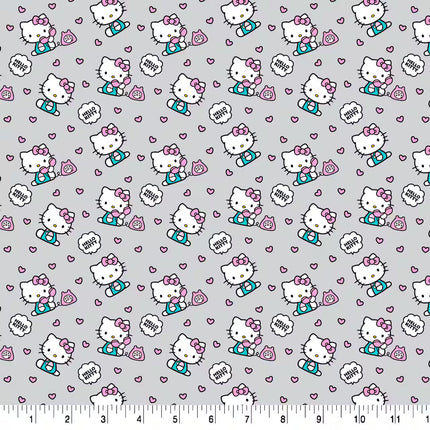 Hello Kitty® Gray Phone Hearts Cotton Fabric Curtain