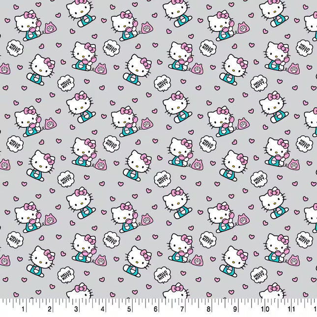 Hello Kitty® Gray Phone Hearts Cotton Fabric Curtain