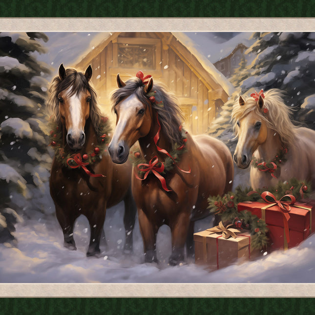 Holiday Horses Panel Cotton Fabric